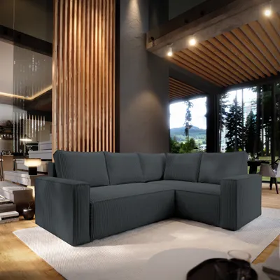 Produktbild von Masseno Ecksofa ESTANO R-S mit Schlaffunktion L-Form, Sofa mit Bettkasten, Wohnzimmersofa, Couch, Soffa, Bettsofa, Couchgarnitur- Grau, POSO 34