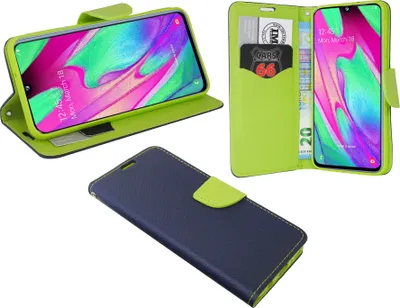 Produktbild von cofi1453® Buch Tasche "Fancy" kompatibel mit SAMSUNG GALAXY A40 (A405F) Handy Hülle Etui Brieftasche Schutzhülle mit Standfunktion, Kartenfach Blau-Grün