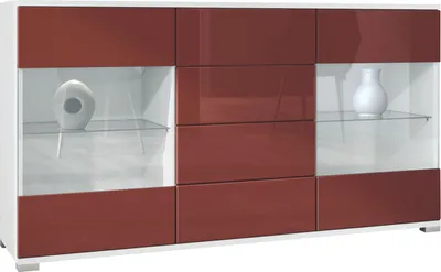 Produktbild von Vladon Sideboard Bari V1, Kommode mit 2 großen Türen und 4 Schubladen, Weiß matt/Bordeaux Hochglanz (138,5 x 75,5 x 35)