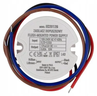 Obrázek produktu pro LED napájecí zdroj, povrchová montáž, průměr 60 mm, hermeticky uzavřený, 0,83 A, 10 W, 12 V, stupeň krytí IP67, určený pro LED pásky