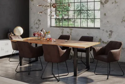 Produktbild von Baumkanten Essgruppe Mangoholz massiv 200 U-Gestell schwarz 7tlg. DORA