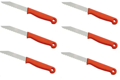Produktbild von 6 x Brötchenmesser Gemüsemesser Tomatenmesser Wellenschliff 8cm Klinge Orange