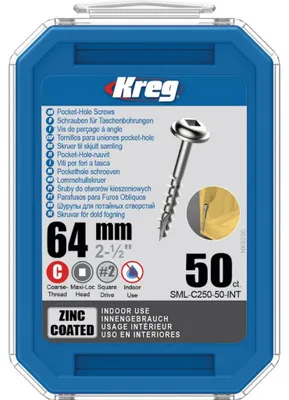 Produktbild von Kreg Pocket-Hole Schrauben 64 mm, Verzinkt, Maxi-Loc, Grobgewinde - 50Stk.