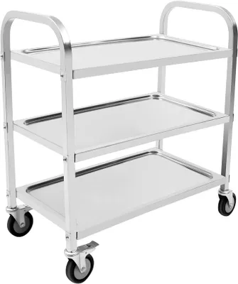 Produktbild von Edelstahl-Servierwagen, Tragkraft 60 kg, Küchenwagen mit 3 Ablageböden und Rollen, Multifunktionswagen, geeignet für Küchen, Restaurants, Hotels und Schulen, 75 × 40 × 83,5 cm