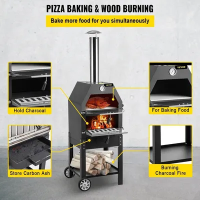 Zdjęcie produktu dla Grill – piec do pizzy – 2 w 1 – piec na drewno – kamień do pizzy – grill węglowy – wymiary: 45,8 x 46,4 x 141,8 cm