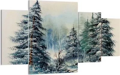 Produktbild von Bild auf Leinwand - Leinwandbild - 4 Teile - Schnee Fichten Wald - 160x90cm - Wand Bild - Wanddeko - Wandbilder - Leinwanddruck - Bilder - Wanddekoration - Leinwand bilder - Wandbild - DL160x90-4641