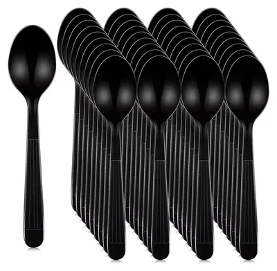 Produktbild von 100 Stück Schwarze Plastiklöffel, Wiederverwendbar & Spülmaschinenfest | Für Party, Picknick und Haushalt