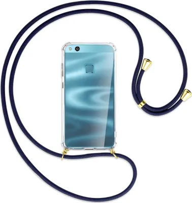 Produktbild von Handykette Backcover-Schutzhülle mit Band (Metall goldfarben) für Huawei P10 Lite - dunkelblau