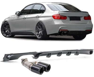 Productafbeelding van Achterdiffusor met carbonlook, dubbele uitlaat, zwart, voor BMW F30 F31 316 318 320