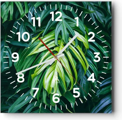 Produktbild von Wanduhr - Quadrat - Glasuhr - Blume Natur - 40x40cm - Schleichendes Uhrwerk - Lautlos - zum Aufhängen bereit - Dekoration Modern - Wanddekoration aus Glas - C4AC40x40-3951