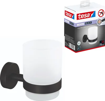 Produktbild von tesa Zahnputzbecherhalter ohne Bohren schwarz matt - MOON BLACK Serie