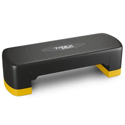Produktbild von TREX SPORT Steppbrett höhenverstellbar TX-030AS | Aerobic Stepper 3 Stufen, rutschfest, Fitness Stepbench 68×28×10/15/20cm, bis 350kg belastbar | Gelb