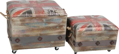 Produktbild von Sitzkisten Vintage 2er Set aus Tannenholz mit Stauraum rollbar