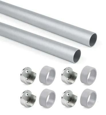 Zdjęcie produktu dla Emuca Pakiet 2 okrągłych drążków do szafek D.28mm długość 0,75m ze wspornikami, Aluminium i Znal, Anodyzowany mat