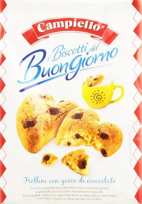 Produktbild von Campiello i Biscotti del Buongiorno Frollini con gocce di cioccolato Shortbread mit Schokoladenstückchen 700g biscuits cookies 100% Italienische Kekse
