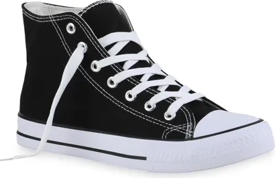 Produktbild von Mytrendshoe Damen Sneaker High Schnürer Bequeme Stoffschuhe Schuhe 835934, Farbe: Schwarz, Größe: 44