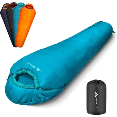 Productafbeelding van Slaapzak, mumvorm, waterdicht, ultralicht, geschikt voor kamperen, temperatuur tot -10°, blauw