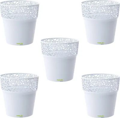 Produktbild von 5er-Set Kunststoff Blumentopf Ibo weiß Ø 14,5 cm H 15,0 cm