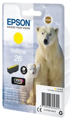 Zdjęcie produktu dla Epson Polar bear Singlepack Yellow 26 Claria Premium Ink, Standardowa wydajność, Żółty, Tusz na bazie pigmentu, 4,5 ml, 1 szt., 300 stron(y)