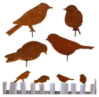 Produktbild von Rostige Vogel Gartendekoration, 4 Stück Gartenstecker aus Metall