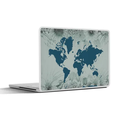 Produktbild von MuchoWow® Laptop Aufkleber Sticker Cover Weltkarte - Grau - Blau 25x18 cm - Laptop-Deko