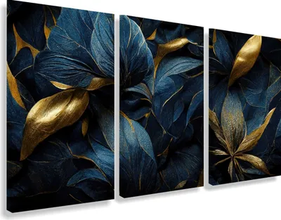 Produktbild von Wandbild Wanddeko Kobalt auf Leinwand - ökologische Tinte, Wasserfest - 3 Teilig 60x120 cm Leinwandbilder für wohnzimmer, schlafzimmer