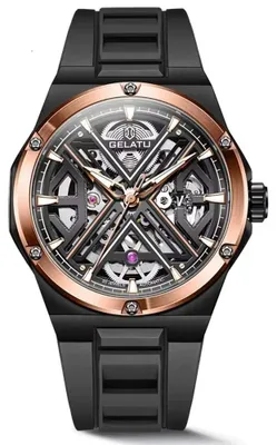Imagen del producto de Reloj para hombre GELATU Тrogon, automático, correa de silicona, color rosa dorado