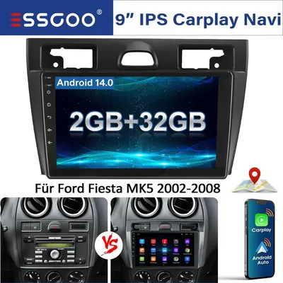 Produktbild von Autoradio Android 14 für Ford Fiesta MK5 2002-2008 9 Zoll Touchscreen mit Carplay Android Auto GPS Navigation Bluetooth WLAN 2 DIN 2GB RAM 32GB Speicher