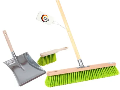 Produktbild von BawiTec Profi- Kehrbesen Set Kehrset Garten-Besen 60cm neon-grün Stiel Handfeger