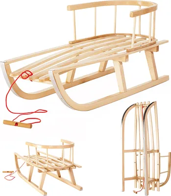 Produktbild von Holzschlitten inklusive abnehmbare Rückenlehne & Zugseil - Holz Schlitten