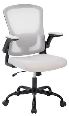 Obrázok produktu pre Ergonomická kancelárska stolička – stolička k písacímu stolu – nastaviteľná bedrová opierka – sklopné podrúčky – vysoké operadlo zo sieťoviny – otočná o 360° – výškovo nastaviteľná – sivá