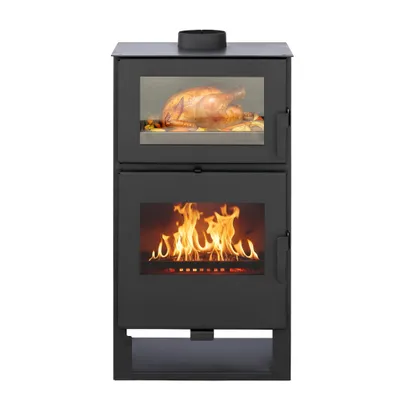 Produktbild von ALAZ K98M Kaminofen 9 kW – Holzherd mit Kochfunktion | Schamott-Brennkammer & Sichtfenster | Für Holzscheite bis 50 cm |