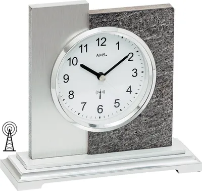 Produktbild von AMS 5150 Tischuhr Funk silbern modern in Naturstein-Optik mit Aluminium Auflage