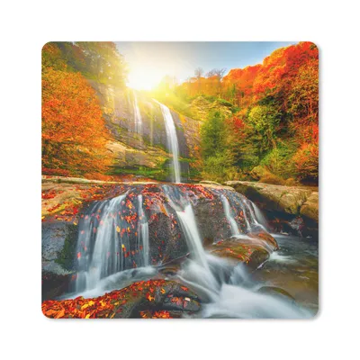 Produktbild von MuchoWow® Mauspad Mousepad Wasserfall - Natur - Herbst - Rot - Wasser 20x20 cm - Mousepads - Maus Mat - Pad - Mausunterlage - Desk Mat - Bureauartikeln