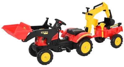 Zdjęcie produktu dla Traktor na pedały Samochód na pedały Koparka na pedały z ładowarką dla 3-6 lat Koparka dla dzieci Stal Plastik Czerwony 179 x
