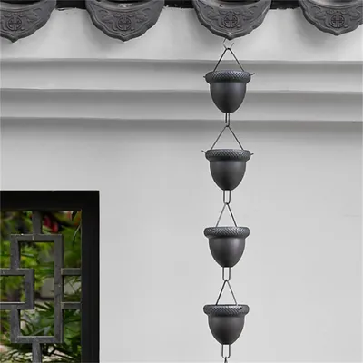 Image de Guirlande de gouttière - 100 cm de long - 6 coupelles - motif gland - noir