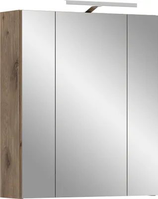 Produktbild von Badezimmer Spiegelschrank mit 60 cm Breite in Eiche inkl. LED-Beleuchtung, 3 Spiegeltüren mit 3D-Funktion - IGGESUND-158