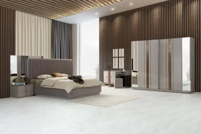 Obrázok produktu pre Perfekte Schlafzimmer-Set Luxus Bett Kleiderschrank Schminktisch 5 tlg