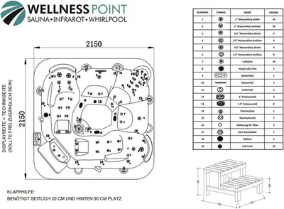 Produktbild von PureHaven American Outdoor-Whirlpool Torina Brown 215x215 cm 5 Personen Rücken- Gesäß- Nacken- & Fußreflexzonenmassage Filtersystem Wasserfall 1650 L