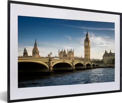 Produktbild von MuchoWow® MuchoWow® Gerahmtes Poster Blauer Himmel über Big Ben an einem frühen Morgen in England 60x40 cm - Poster mit zchwarzem Bilderrahmen - Schlafzimmer - Plakat in Rahmen - Drucken