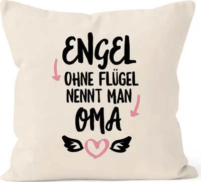 Produktbild von Kissen-Bezug Engel ohne Flügel nennt man Oma Geschenk Oma Kissen-Hülle Deko-Kissen Baumwolle MoonWorks® natur unisize