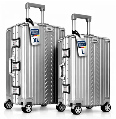 Produktbild von WINLIFE® SPARSET Koffer L+XL – 65cm & 75cm Hartschalenkoffer, ABS, Alu-Rahmen, TSA-Schloss, 4 Rollen, robuster & leichter Reisekoffer Silber