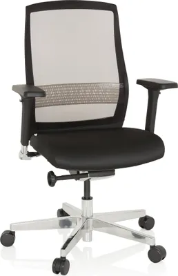 Produktbild von hjh OFFICE High End Bürostuhl FOUNTAINE Ergonomischer Schreibtischstuhl mit Armlehnen (höhenverstellbar) Stoff / Netzstoff Schwarz Drehstuhl für Büro, Zuhause