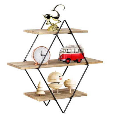 Image de FATIVO Étagère suspendue Étagère murale 50x50cm : Étagère murale en bois Étagère suspendue Marron 3 étagères Planche Board