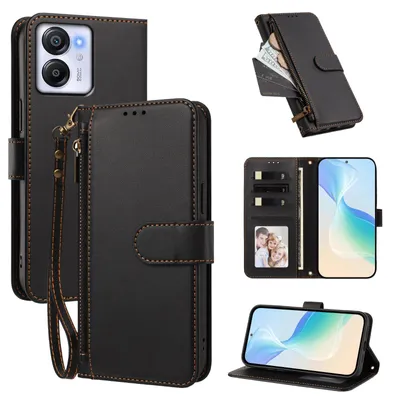 Obrázek produktu pro Peněženkové pouzdro pro Blackview Color 8 /Oscal Modern 8,Polyuretankožené pouzdro s přihrádkami na karty, stojánkem a poutkem na ruku Černá