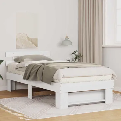 Image de Maison Exclusive - Cadre de lit avec tête de lit Blanc 90 x 200 cm Bois de pin massif
