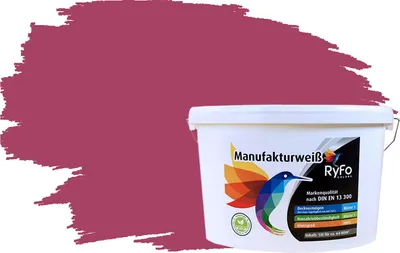 Produktbild von RyFo Colors Bunte Wandfarbe Manufakturweiß Fuchsiarot 10l - weitere Rot Farbtöne und Größen erhältlich, Deckkraft Klasse 1, Nassabrieb Klasse 1