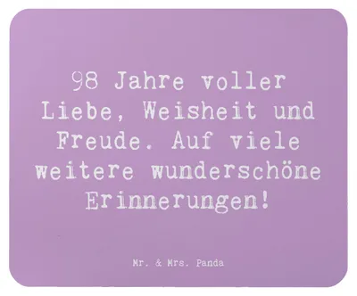 Produktbild von Mr. & Mrs. Panda Mousepad Spruch 98. Geburtstag Freude - Lavendeltraum - Geschenk, Mauspad, Liebe, liebevolle Geschenke, Alter, mousematte, pc, Geburtstagsgeschenk