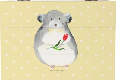 Produktbild von Mr. & Mrs. Panda Schatulle Chinchilla Blume 22 x 15 cm - Gelb Pastell - Geschenk, Holztruhe, Lustige Sprüche, Chinchillas, Truhe, Liebeskummer, fotobox, geschenkkiste