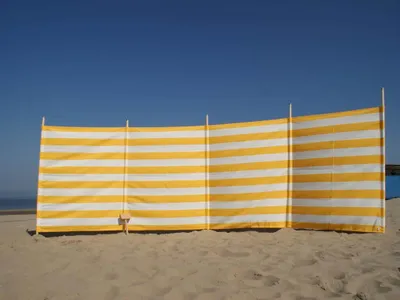 Produktbild von Strandwindschutz 5 m, gelb/weiß, Polyacryl-Windschutz – 5 m Camping-Windschutz